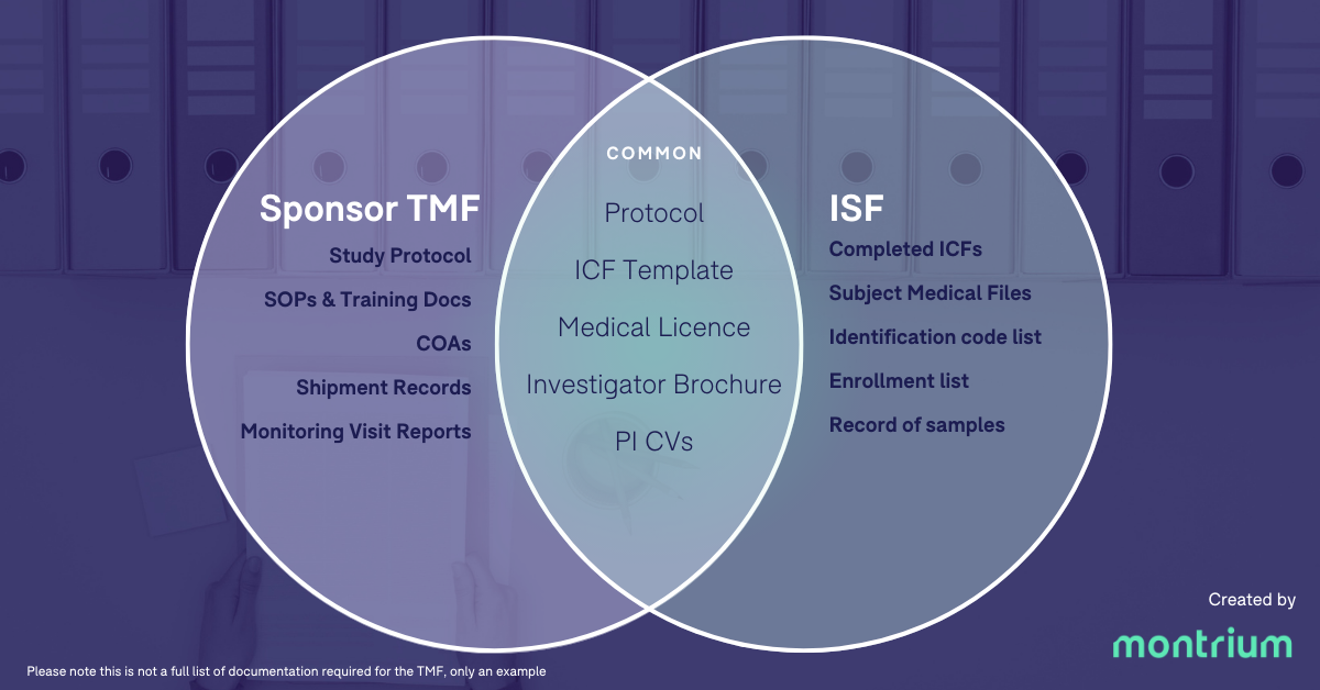 Image depicting the overlap between the sponsor TMF and the investigator site file