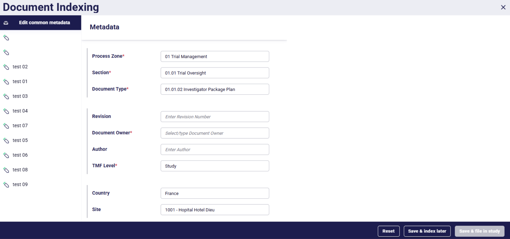 Apply common metadata in Montrium's eTMF Connect